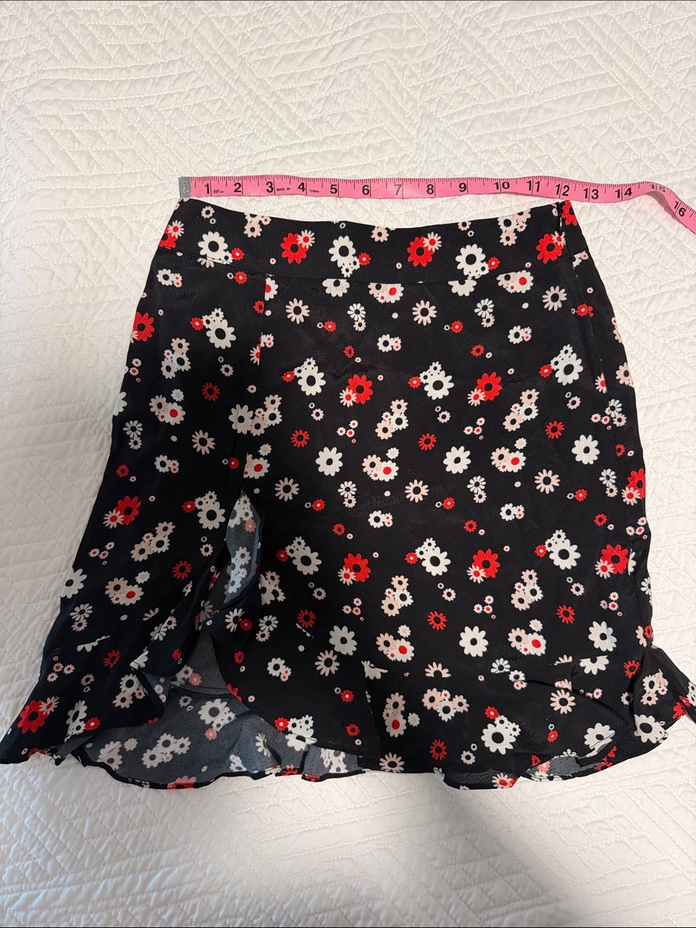 Blue Life Black Mini Skirt with Red & White Daisy Print
